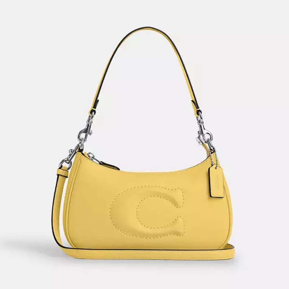 Coach Teri Shoulder Bag Leather Crossbody in Silver/ Daisy Yellow CR099